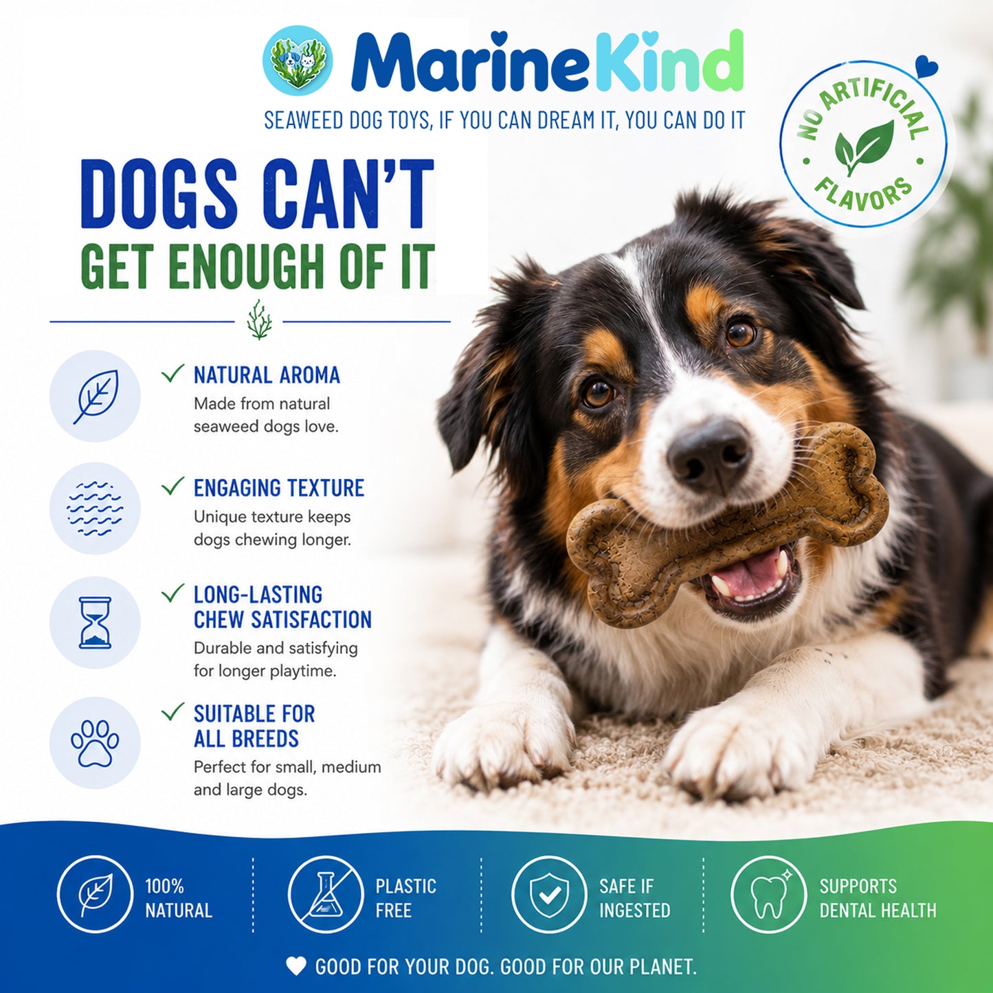 1 Marine Kind Seaweed Dog Chew Toy Bone
