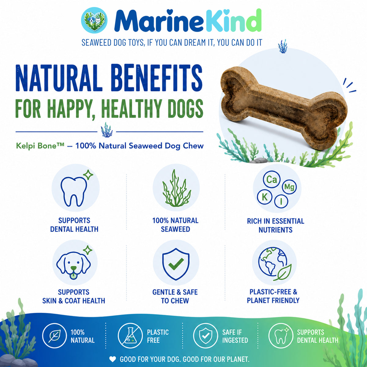 Trade Order - 1 box of 20 Units - Seaweed Dog Toy Bones. 100% Natural & Sustainable Marine Kind - Seaweed Dog Toys
