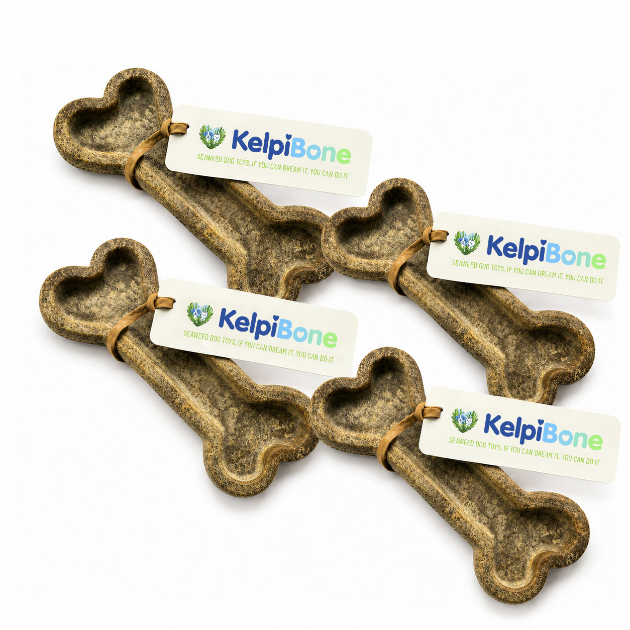 4 Pack Bundle (Best Value) – Marine Kind Seaweed Dog Chew Toy Bones